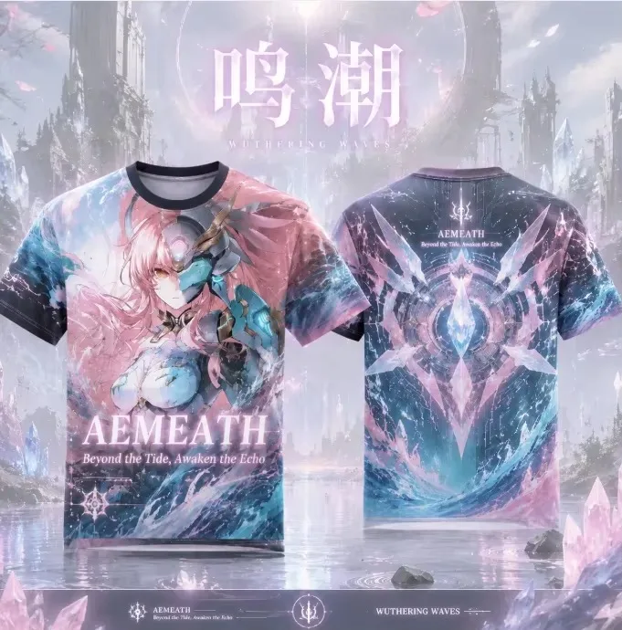 Y2K Wuthering Waves Character Aemeath 3D Print Short-sleeved T-shirt Anime Game Tee T Shirt for Men Anime Clothes Women's Tee
