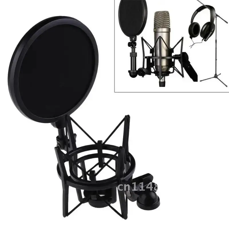 Microfone profissional Shock Mount com tela de filtro Shield, Mic Shock Mount para YouTube Vlogging, Game Streaming, Podcasting, Skype Call