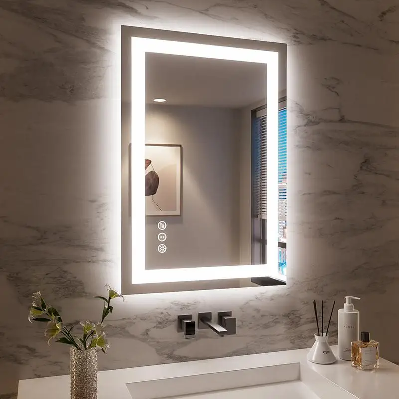 

24x36 Inch Frameless Smart LED Bath Mirror with Touch Control, Anti-Fog, and Adjustable Brightness