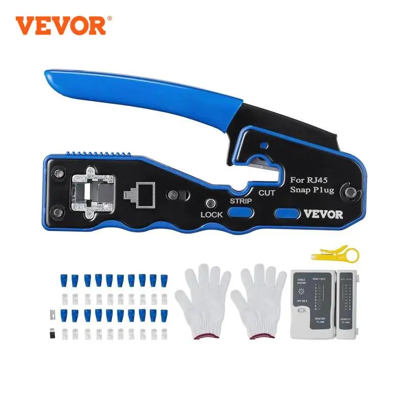 VEVOR Crimping Tool RJ45/Cat5e/Cat6/Cat6a Ethernet Crimper Crimp Pliers for 8-Pin Modular Plugs, with Mini Wire Stripper