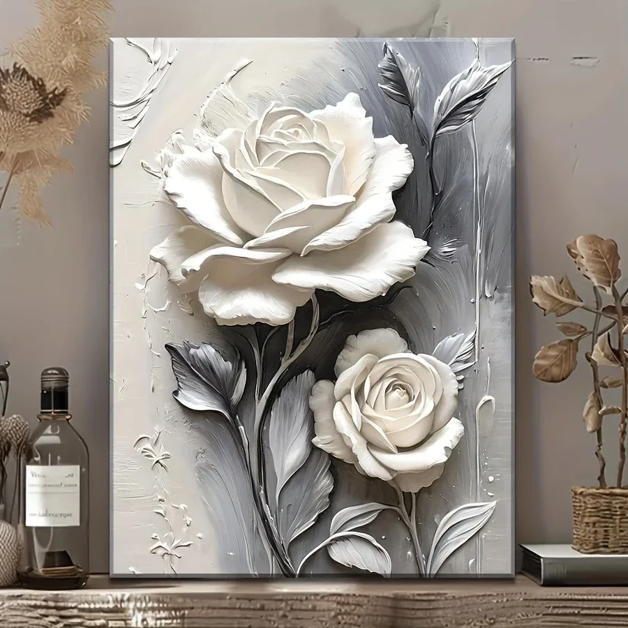 Multiple sizes 1pc frameless Canvas Painting,Elegant White Rose Flower Poster and Prints Canvas Painting Wall Art Pictures Home