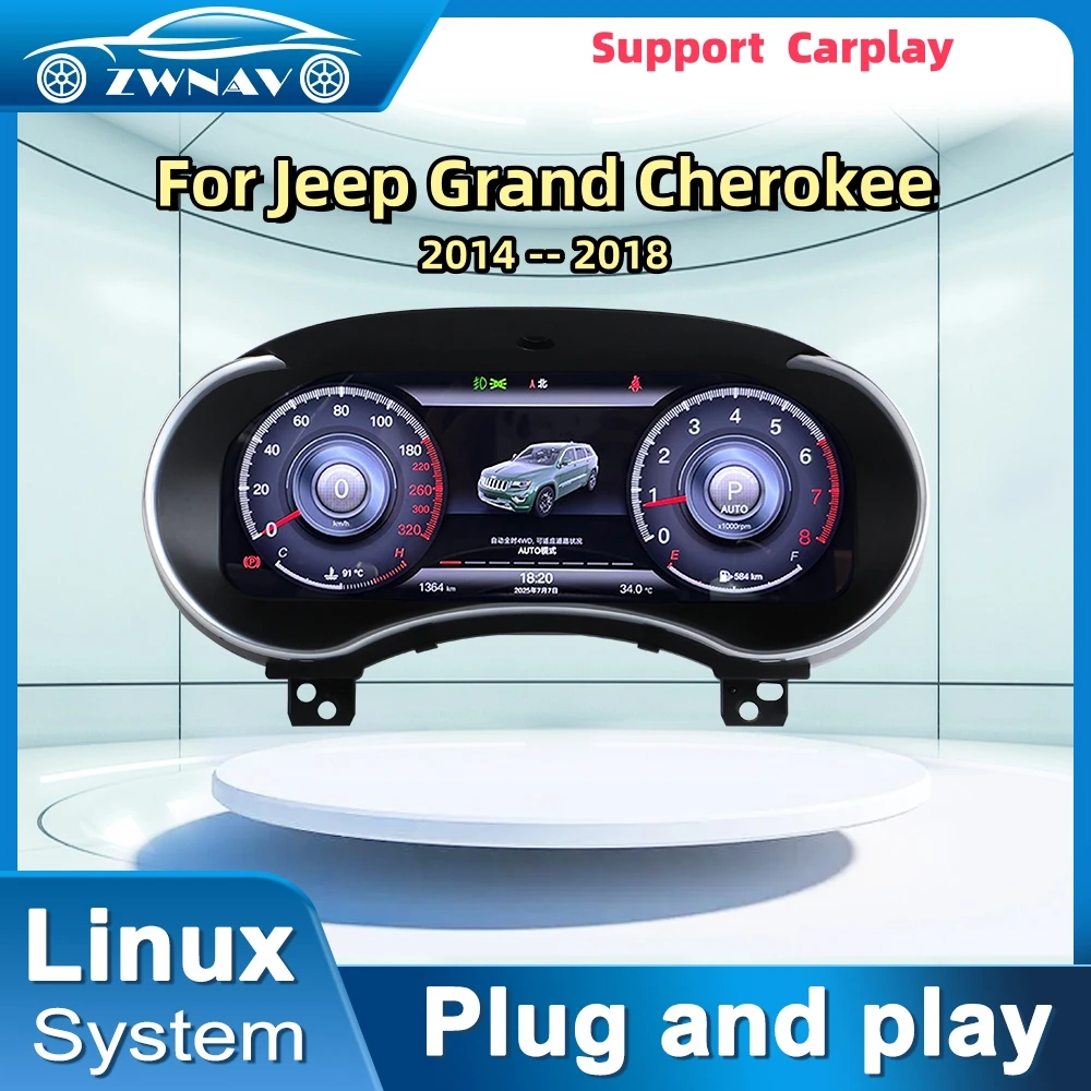 

For Jeep Grand Cherokee 2014 - 2018 LCD Dashboard Panel Screen Digital Cluster Instrument Wireless Carplay Speed Meter Stereo