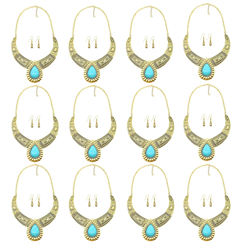 

1/3/12pcs/lot Girls Jasmine Royal Retro Necklace Earrings Pendant Necklace Women Jewelry Set Teal Dress Up Princess Adults Kids