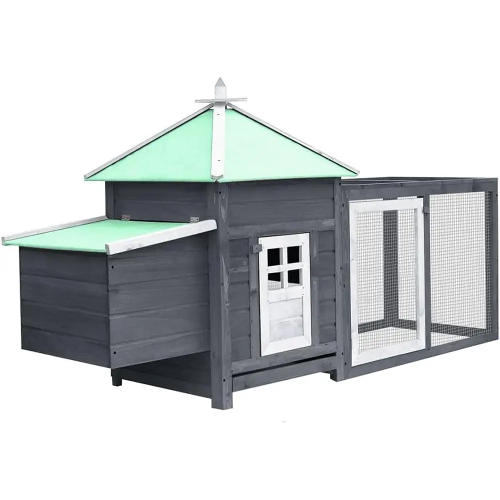 

Gray Wooden Chicken Coop with Rabbit Hutch and Nest Box, 74.8x28.3x40.2 Outdoor Pet Cage
