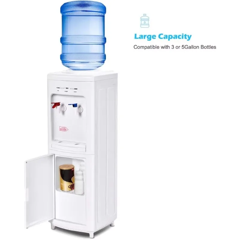 COSTWAY Water Cooler Dispenser for 3-5 Gallon Bottle, Top Loading Hot and Cold Water Dispenser with Storage Cabinet, Child Lock