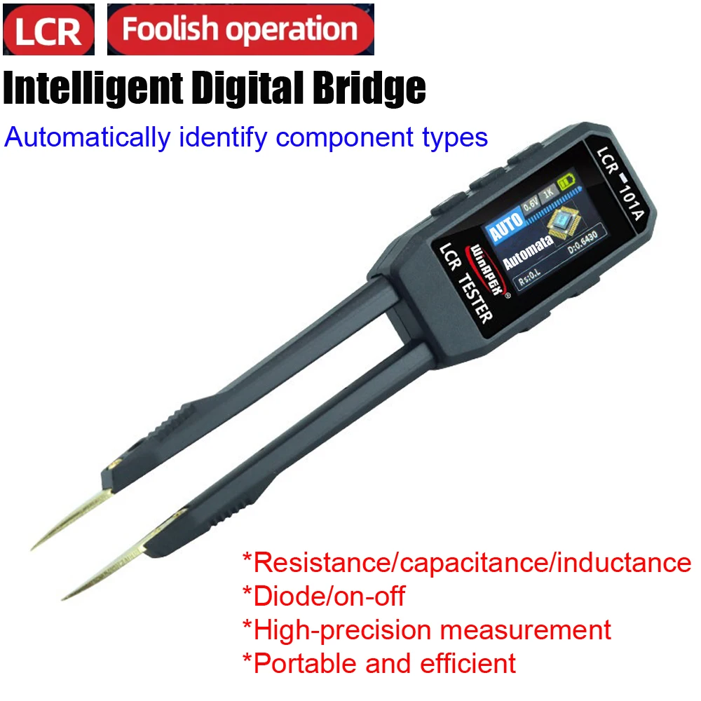 2026 WinAPEX LCR101A Portable Digital LCR Meter LCR Tweezer Tester for Resistance Capacitance Inductance and Diode SMD Test Tool