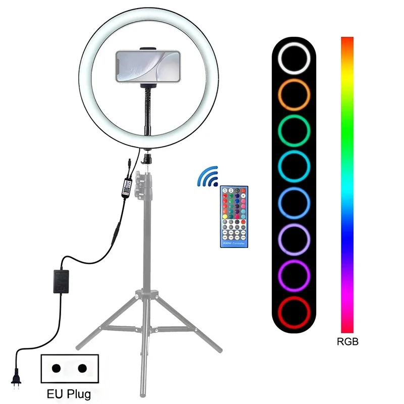 12 Inch LED Selfie Ring Light Desktop Video YouTube Lamp Tripod Stand Dimmable RGB Photography Light Remote Control Soft Light