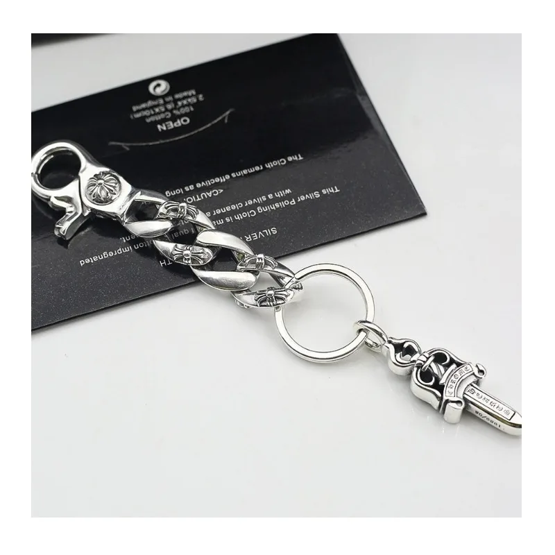 

Classic Thai Silver Cross Flower Sword Pendant Keychain Retro Style Change Bag Lobster Buckle Pendant With