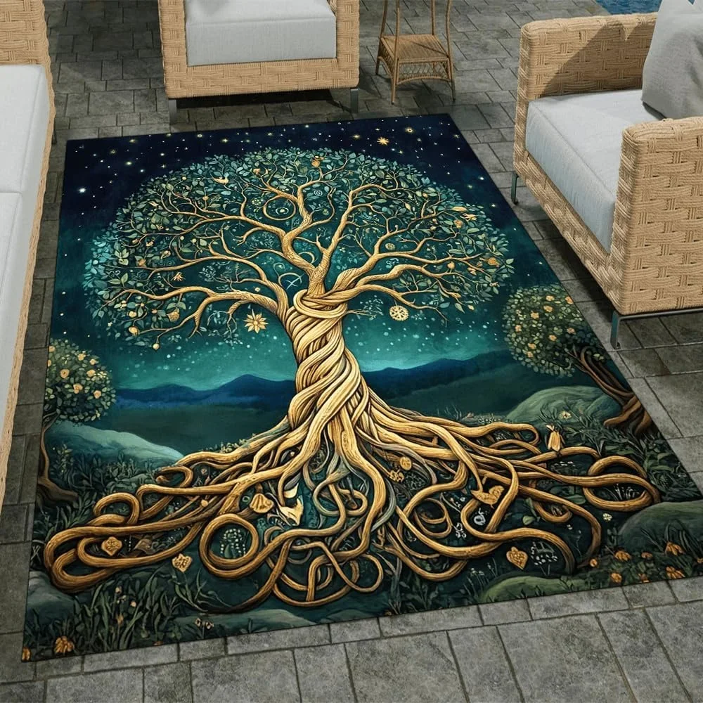 Tree of Life Rug, Tree of Lifes Large Area Rug Modern Indoor Floor Mat Soft Carpet with Non-Slip Decor for Living Room Bedroom