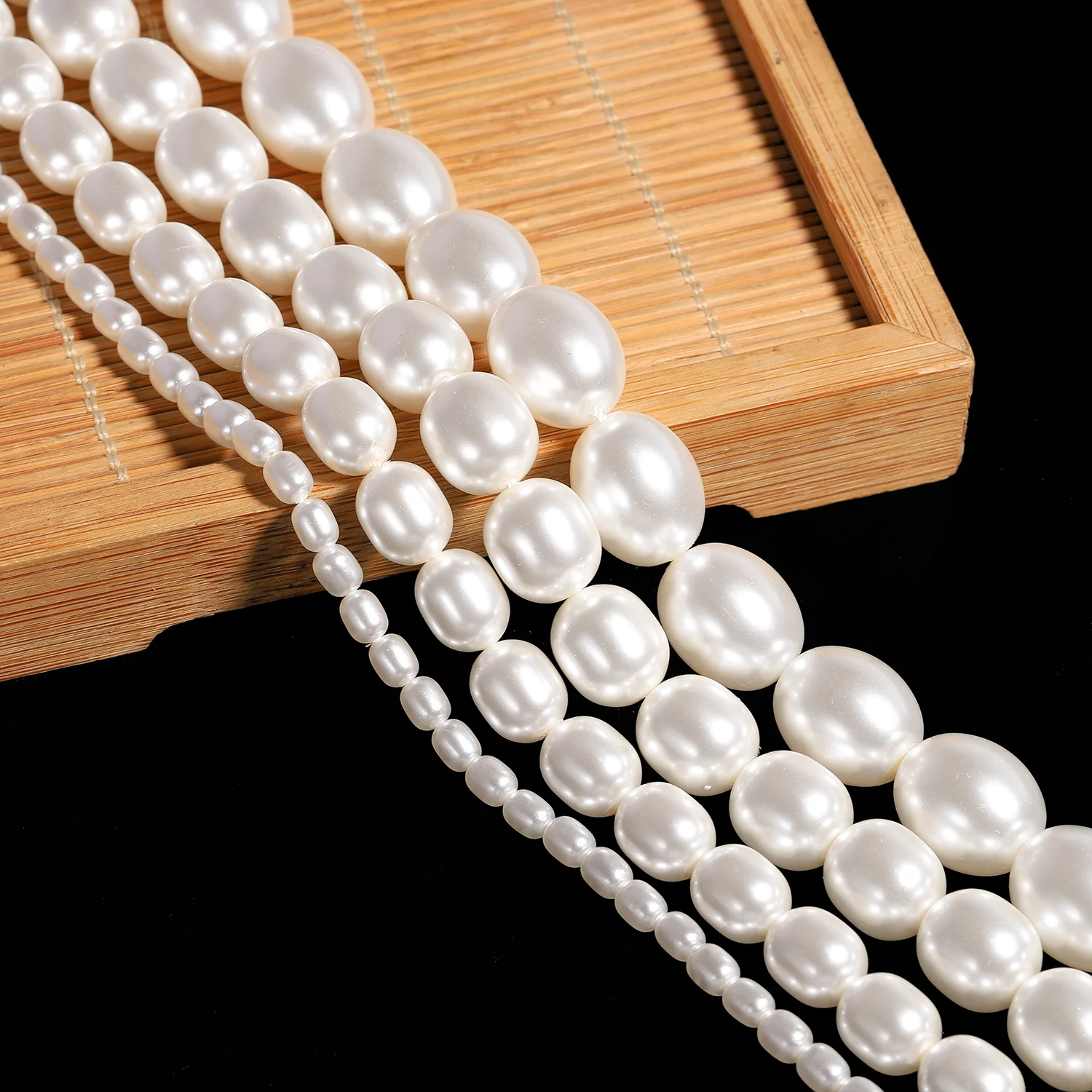 Oval shaped White Imitation Pearls Glass Loose Spacer Beads For Jewelry Making DIY earring  Bracelets  Accessories 4/10/12/15mm