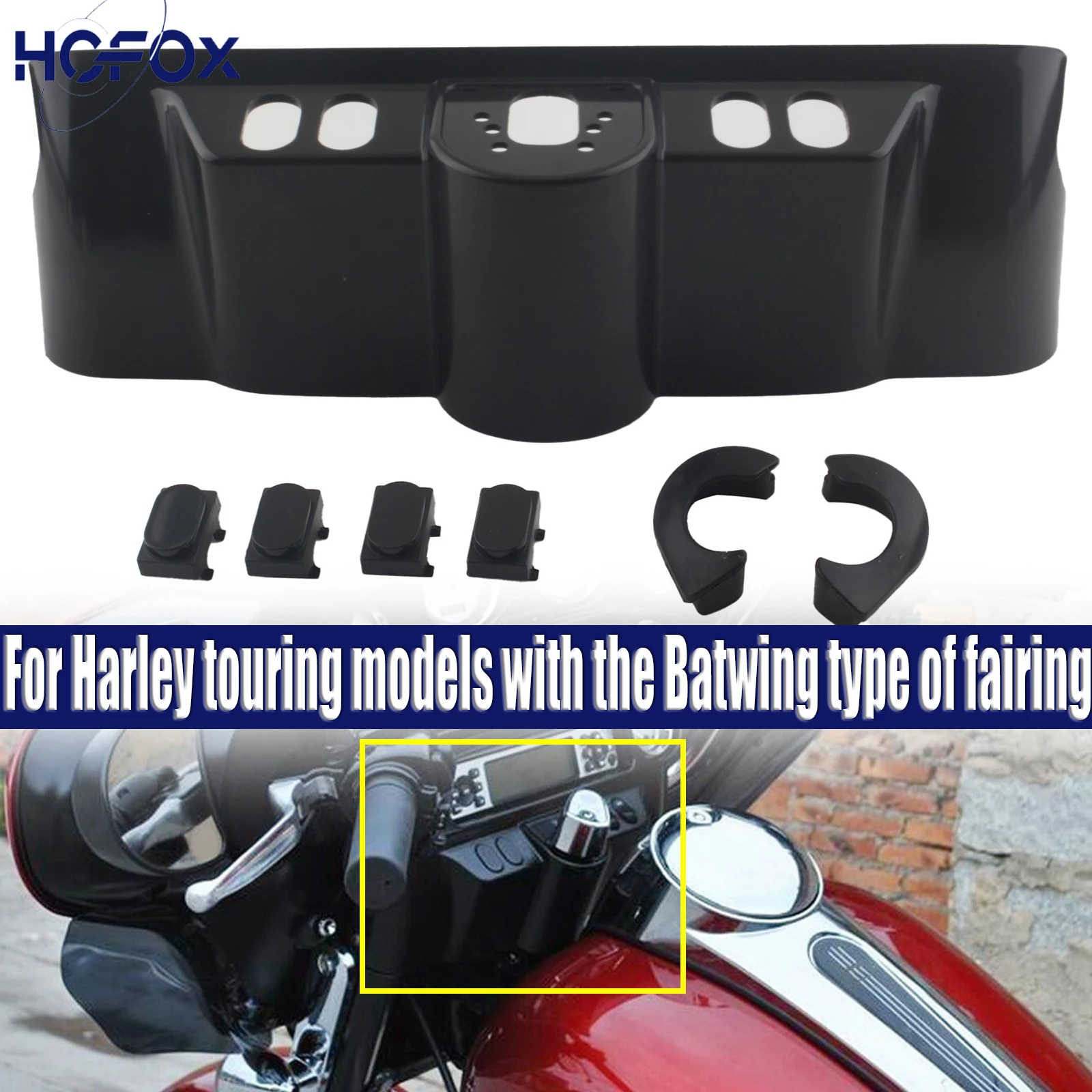

For Harley touring models with the Batwing type of fairing Gloss Black Motorcycle Inner Fairing Cover Switch Cap