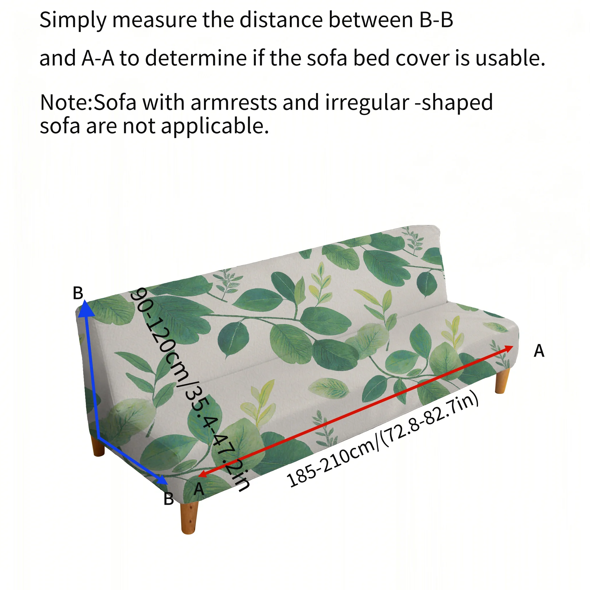 Armrest-free elastic sofa bed cover, living room home decoration, ins wind fresh green plant printing pattern