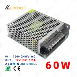 5V 60W Switch Power Supply Aluminum Case 100-240V AC to DC 5 Volts 60 Watts 12A Indoor LED Driver Transformer Converter Adapter