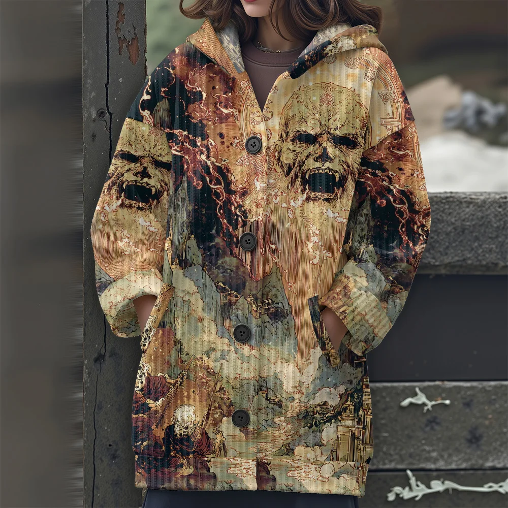 컬러풀한 기하학 무늬 롱 스웨터 2025 신상 여성 캐주얼 스웨터 추상 기하학 후드 스웨터