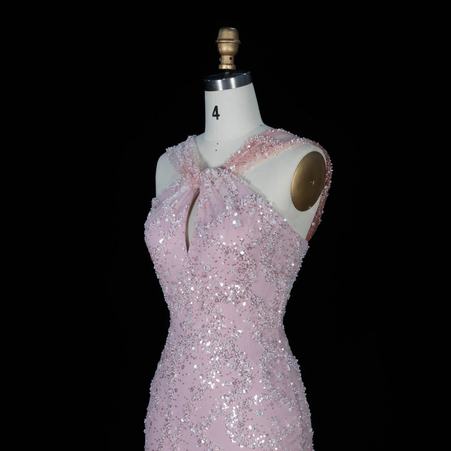 Sharon Said 2026 Neues Abendkleid in Farbverlauf Rosa mit Perlen, gedrehtem Neckholder, A-Linie, Dubai Arabisches Damen-Abendkleid SS709 Maßanfertigung – Detail 23