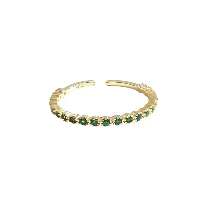 INZATT Real 925 Sterling Silver Korea Emerald Zircon Round 14K Adjustable Rings for Women 2024 Trendy Light Luxury Fine Jewelry