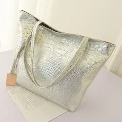 Brand Fashion Casual Women Shoulder Bags Silver Gold Black Crocodile Handbag PU Leather Female Big Tote Bag Ladies Hand Bags Sac