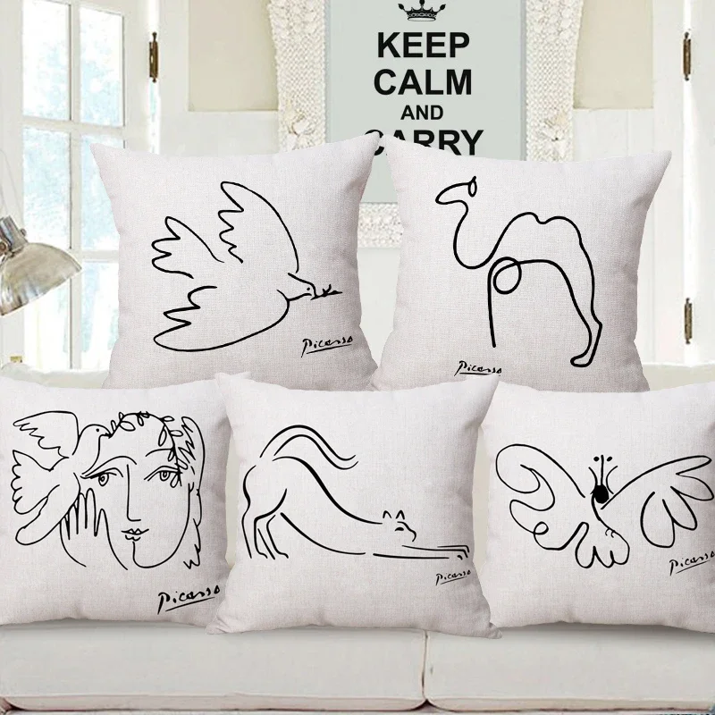 Pablo Picasso Animals Line Drawing Sketch Cushion Cover Dove Of Peace Camel Dog Cat Horse Print Pillow Case