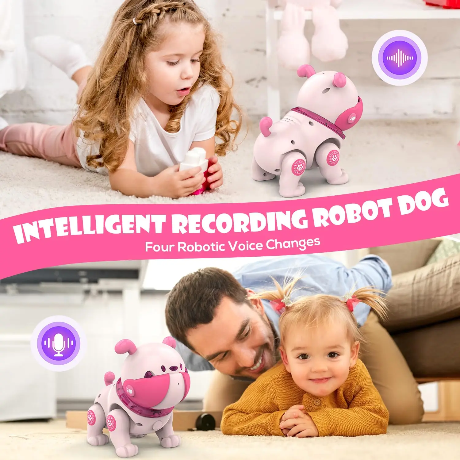 DogToys Afstandsbediening Robots-Puppy Hond RC Speelgoed met LED Stem Rologing & Veranderende Huisdier Touch Reactie Dansen Wandelen voor kinderen