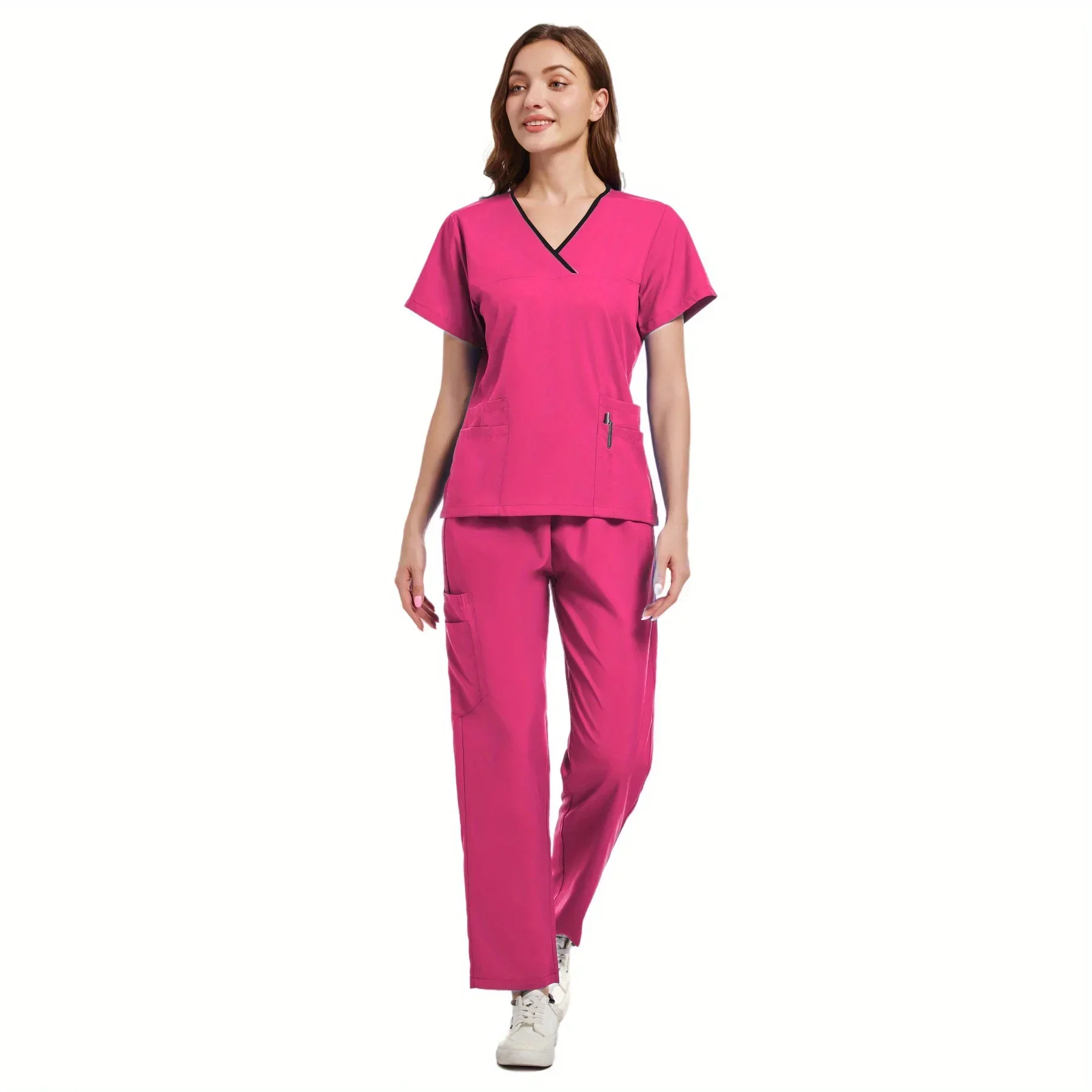 Beauty Salon Skin Manager SPA Doctor's Work Suit Long Sleeved V-neck Nurse's Uniform Set Elastic Hand Wash Workwear