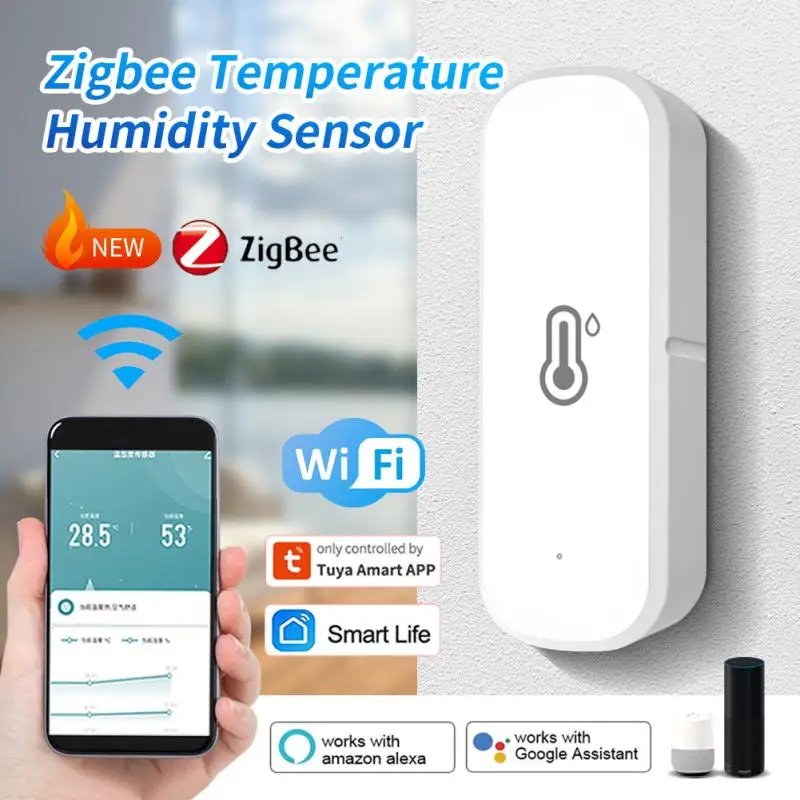 

Tuya Smart Temperature And Humidity Sensor Zigbee APP Remote Monitor For Smart Home Var SmartLife Work With Alexa Google Assista