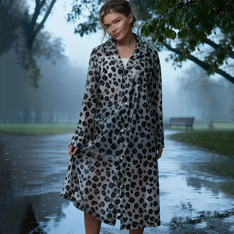 New Sale EVA Fashion Leopard Print Rain Poncho- Lightweight, Packable, Windproof, All-Season Thickened Full-Body Raincoat Hooded