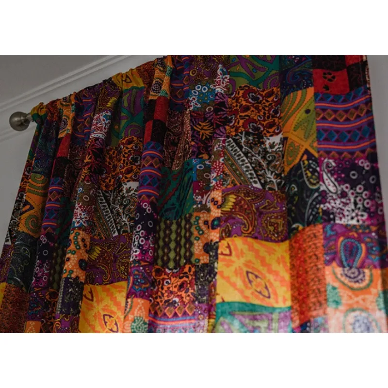 Bohemian Retro Patchwork Cotton and Linen Colorful Printed Curtains Living Room Bedroom Balcony Curtains
