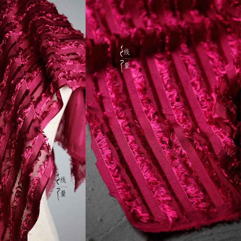 로즈 레드 태슬 원단, DIY 바느질, 탄력 피부 친화적, 이브닝 원피스 세트, 패션 의류, 디자이너 천 도매