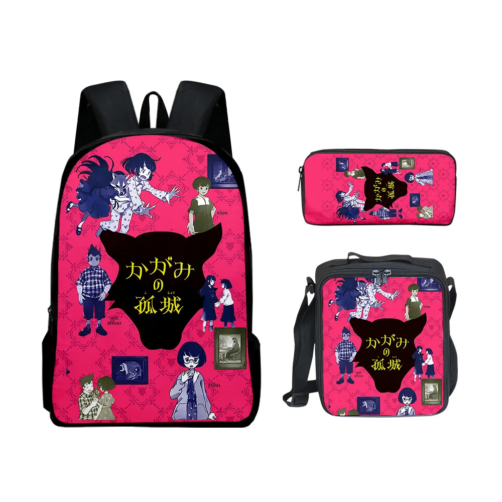 3D Print Lonely Castle in the Mirror Backpack Lunch Bag Pen Case Women Men Anime Backpack 3pcs/set Students Boys Girls Schoolbag