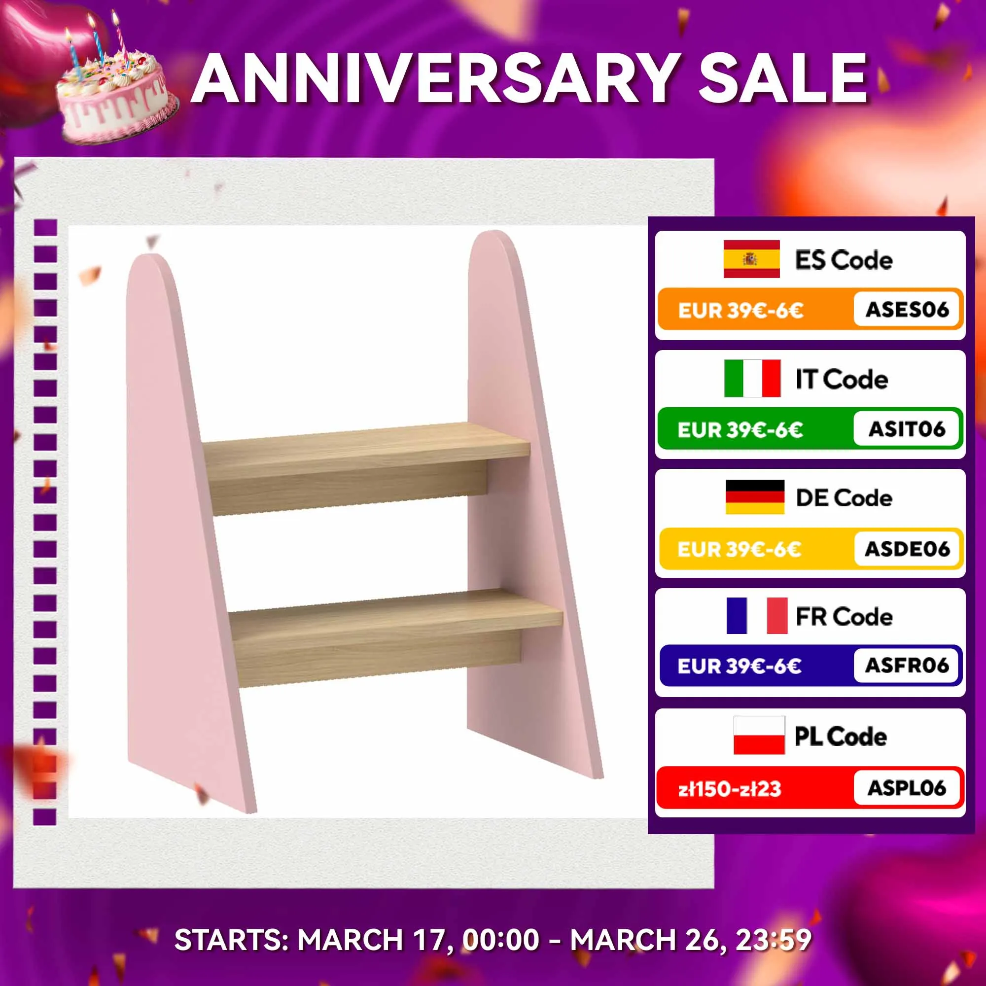 Sgabello per bambini AIYAPLAY 2-Step + 3 anni per bagno cucina rosa