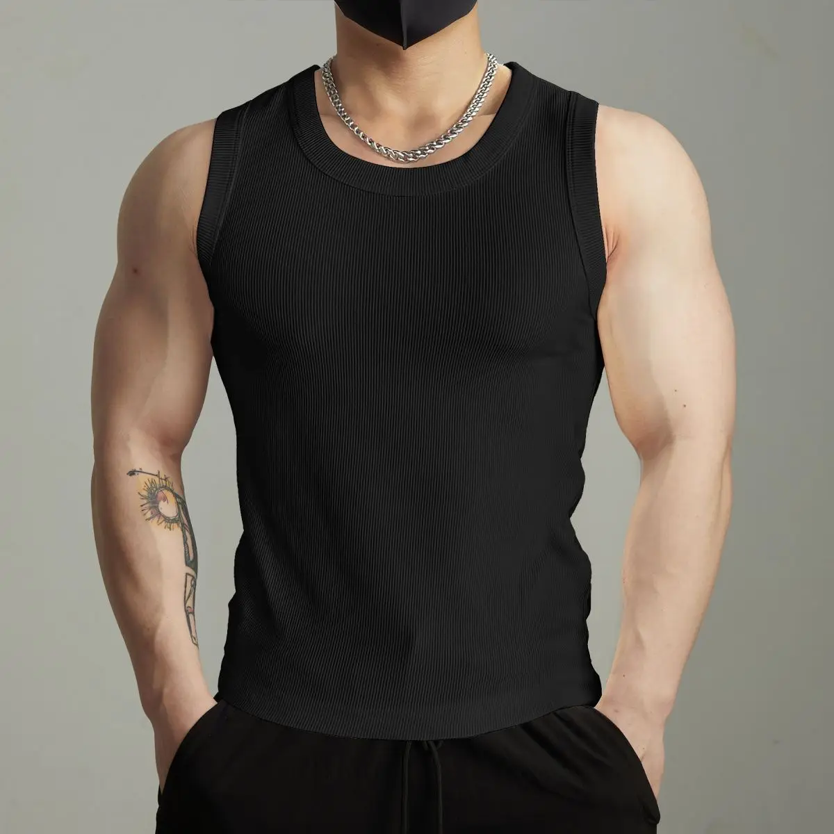 Summer and Autumn Sports Leisure Fitness Training Base Clothing Textured Sleeveless T-Shirt Vest Men's