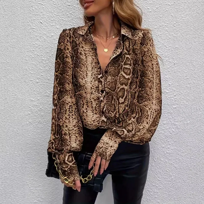 

Women Elegant Office Lady Long Sleeve Shirt Chic Top Autumn 2025 Blouse Shirt Autumn Spring Serpentine Commmuting Shirts Femme