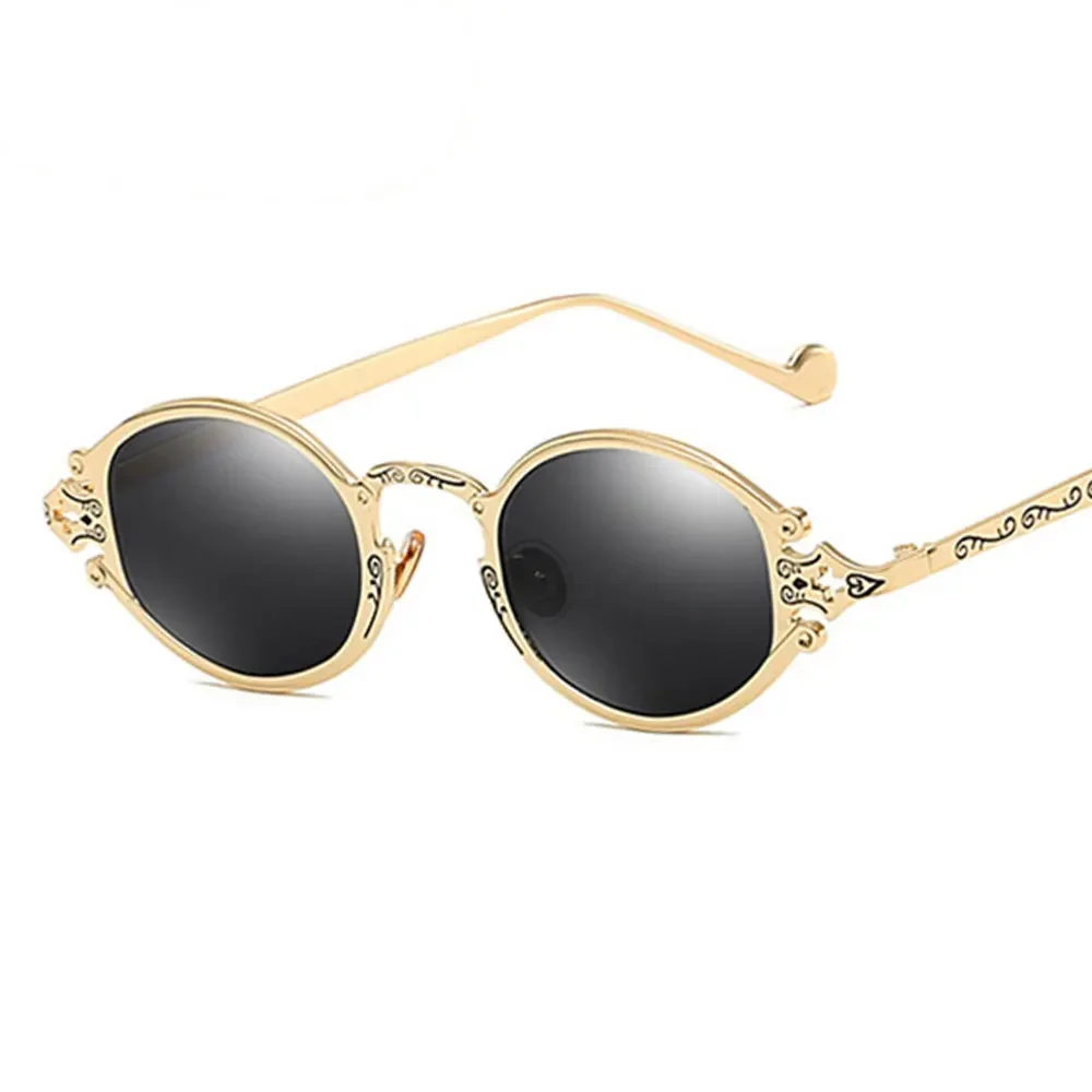 Marka męskie damskie luksusowe złote metalowe designerskie okulary przeciwsłoneczne owalne okrągłe gotyckie okulary przeciwsłoneczne Retro Vintage okulary przeciwsłoneczne Steam Punk — zdjęcie 3