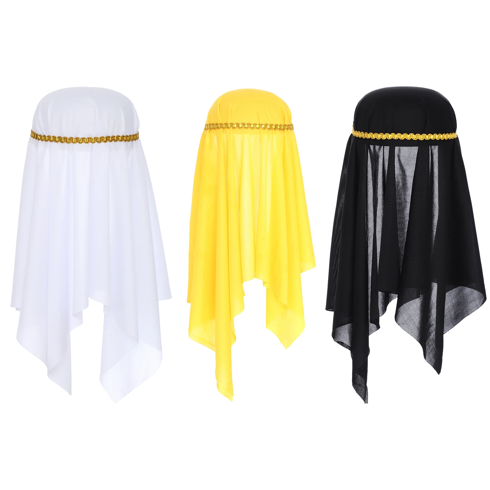 White Arab Arabian Hat Muslim Cosplay Scarf Head Wrap Adults Festival Headdress Carnival Prop Masquerade Performance Accessory