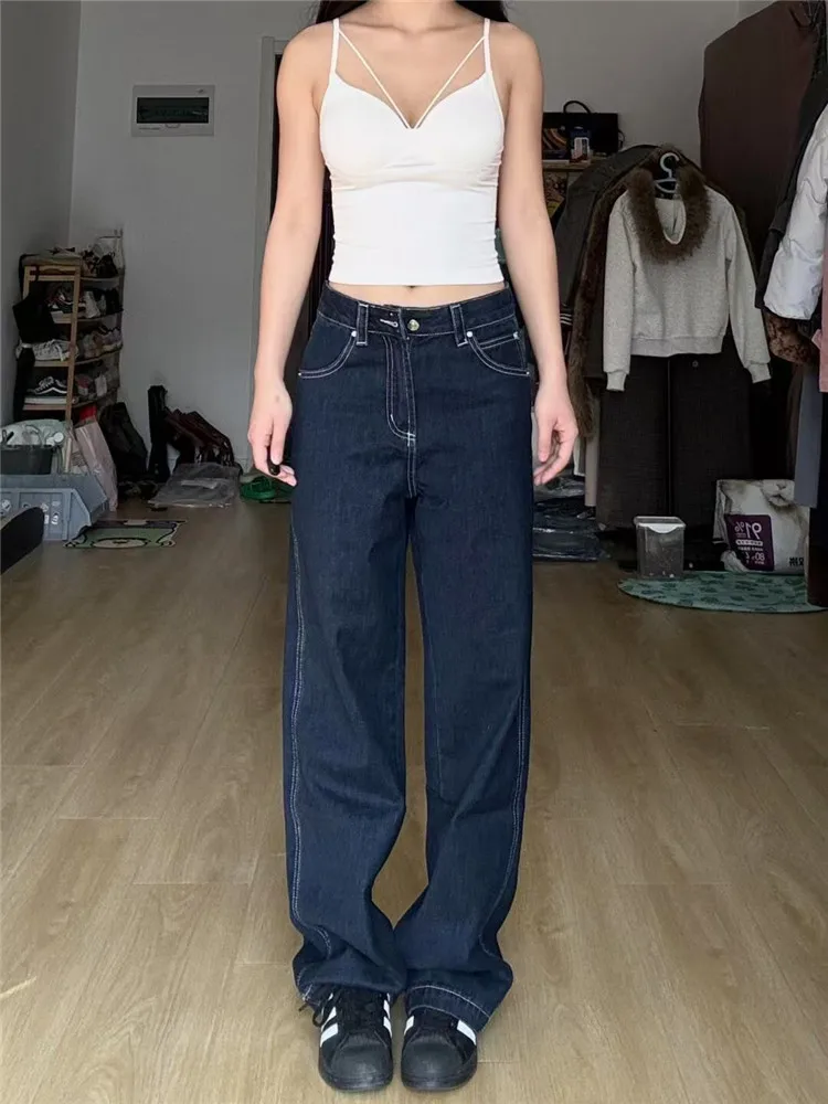 

Low Waist American Retro Straight Leg Jeans Women's Design Sensation Autumn Winter Slimming Long Floor-Length Pants