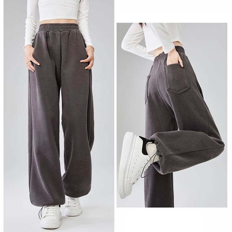 الفتيات الكلاسيكية الصلبة عالية الخصر السراويل الإناث مستقيم الساق عارضة اليومية Sweatpants النساء أزياء الرباط السراويل الفضفاضة