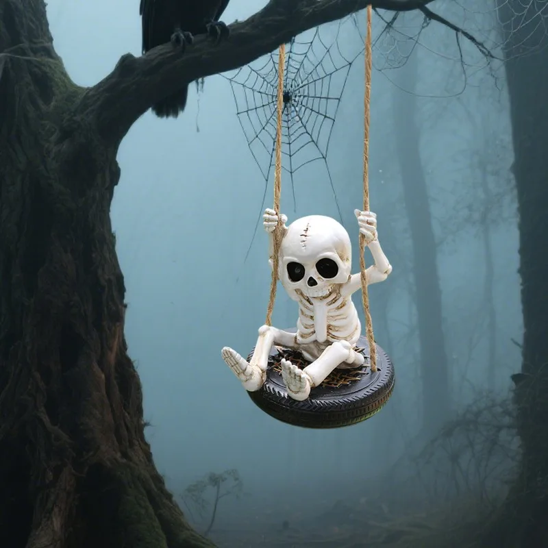 

Tire Swing Skeleton Hanging Ornament, Outdoor Garden Patio Halloween Decor, Spooky Home Wall Decoration Gift for Party