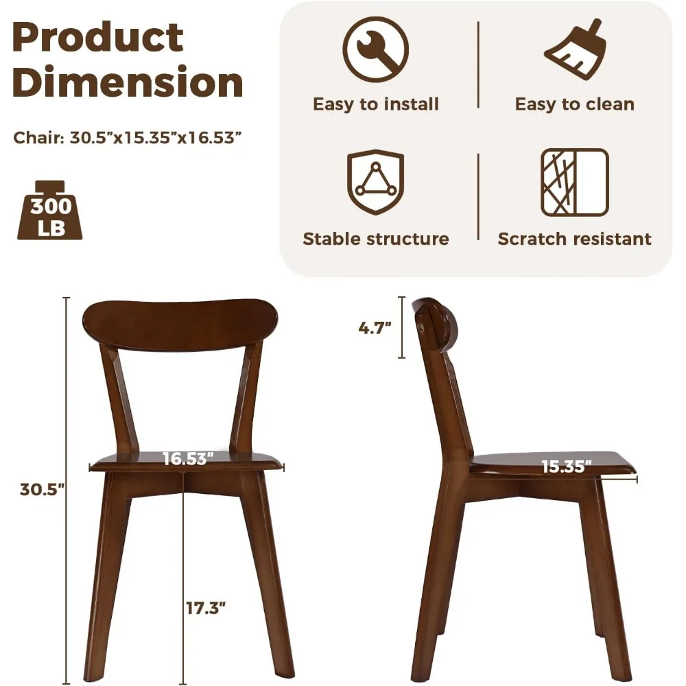 مجموعة من 4 كراسي لتناول الطعام من خشب البلوط الصلب، لمسة نهائية من خشب الجوز، وأثاث المطبخ وغرفة الطعام
