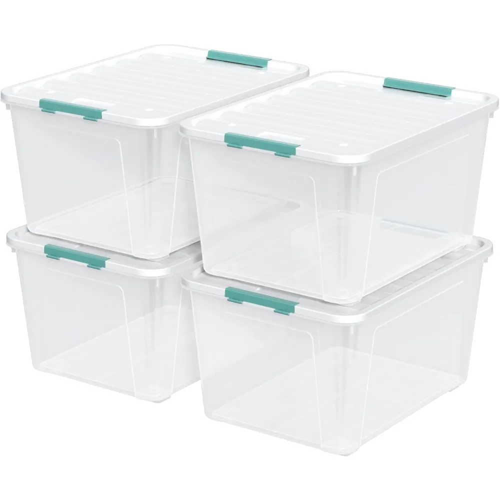 

85 Quart Plastic Storage Bin with Latching Lid, Large Clear Storage Box, 4 Pack