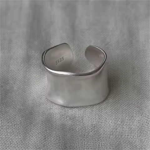 Elegant Irregular Geometric Rings for Women Men Vintage 925 Sterling Silver Wide Flat Open End Ring Trendy Couple Jewelry Gifts