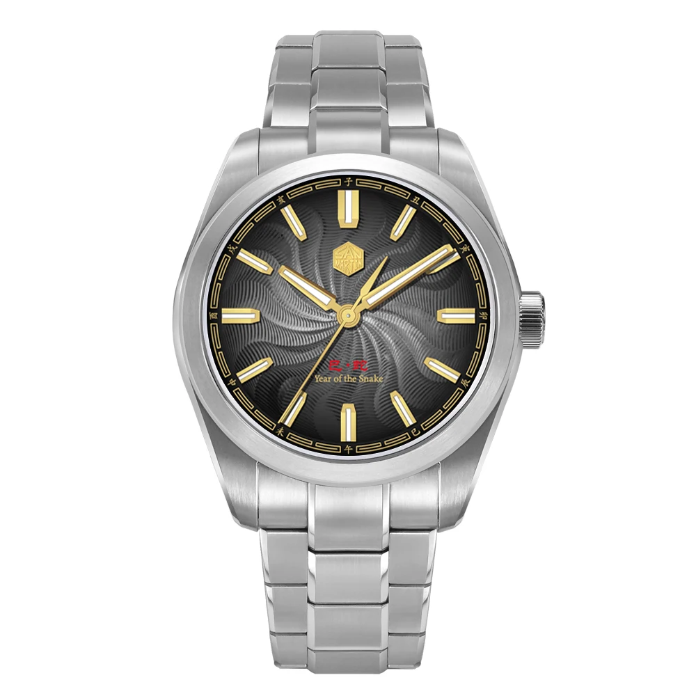 San Martin 39 mm jaar van de slang Guilloche wijzerplaat 90S5 mechanisch horloge transparante achterkant saffier BGW-X1 lichtgevend SN0144GX-6