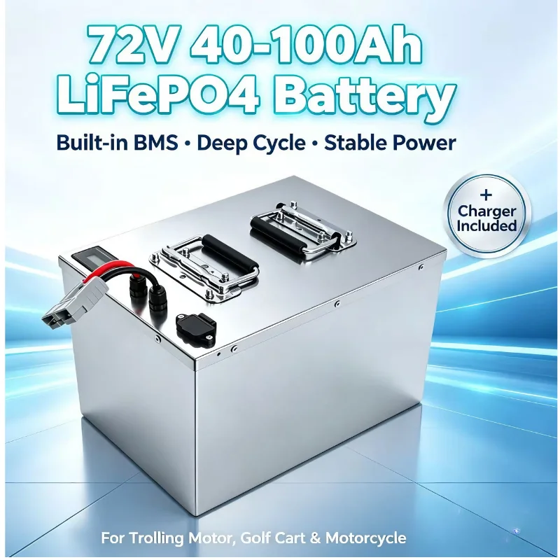 LiTime 72V 110Ah LiFePO4 Battery 40Ah 50Ah 60Ah 70Ah 80Ah 100Ah 110Ah Options Grade‑A Cells For Golf Cart Trolling Motor Motorcy