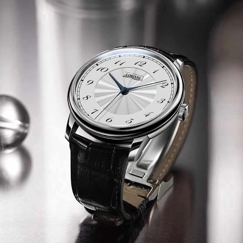 LOBINNI New Men's Watch Fishbone Needle Pointer Mechanical Watch Minimalist Business Men Watch Fully Automatic Mechanical Watch