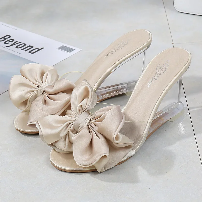 Womens High Heels Summer Wild Women\'s Sandals Simple Bow-knot Wedge Transparent Slippers Luxury Shoes Women Designers569