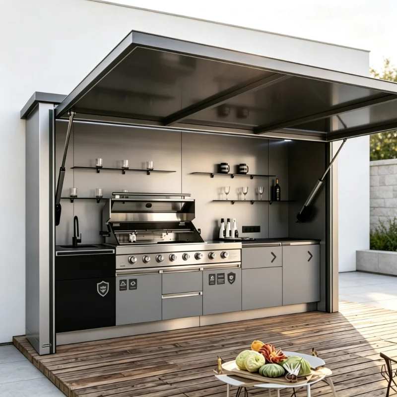 Heavy Duty Custom Outdoor Cooking Station Stainless Steel BBQ Grill Pizza Oven with Weather Resistant Pergola