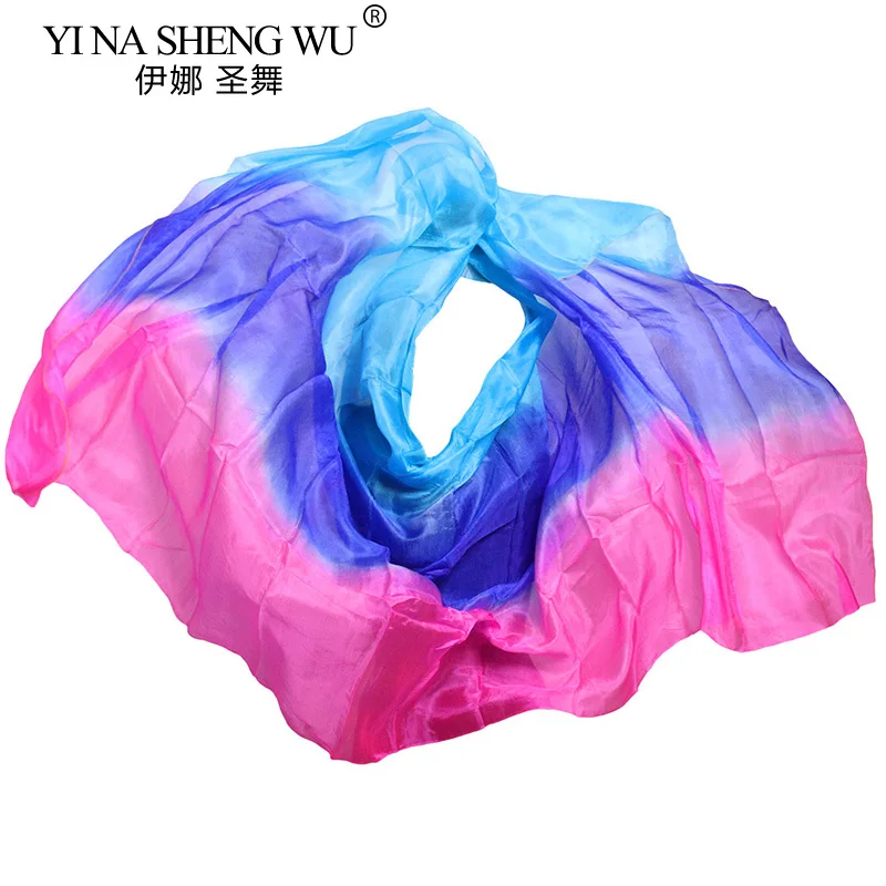 

Высокое качество, 100% шелковая танцевальная вуаль, шелковая вуаль ручной работы для танца живота, бирюзовый + королевский синий + розовые цвета, 250/270*114 см, танцевальный реквизит