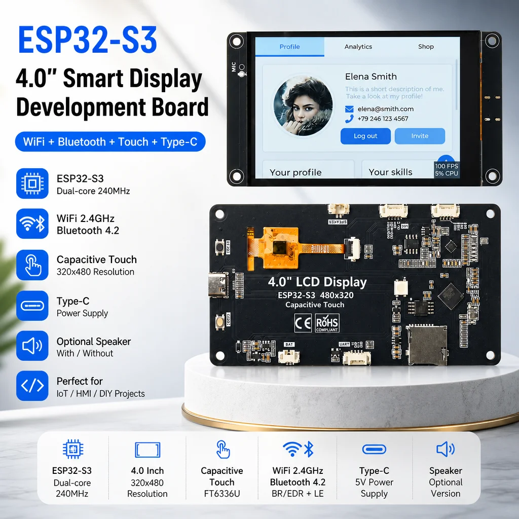 4.0 Inch ESP32-S3 Smart Display Screen 240MHz Dual Core Processor WIFI Bluetooth IoT Development Board With TF Card Expansion