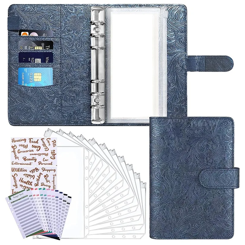 Budget Binder With Zipper Envelopes,Money Saving Cash Envelope With 8 Clear Pockets,6-Ring Binder With 2 Label Stickers