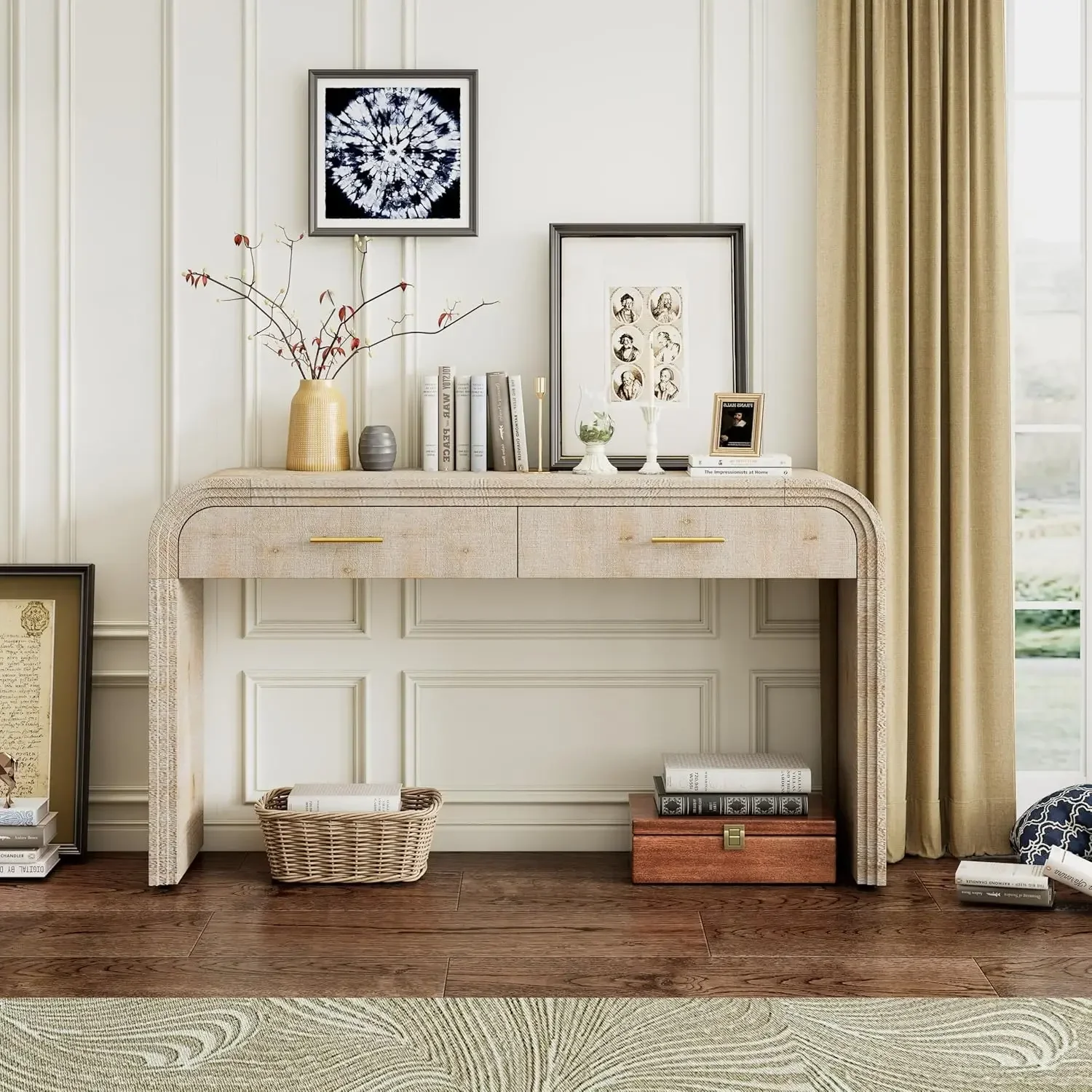[Discounted Price!Free Shipping!][Best Seller!]59inch Unique Silhouette Retro Console Table, Versatile Entryway Table with Two T