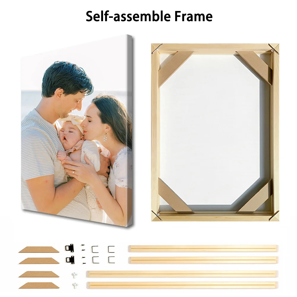 1 Pc Customized Photos on Canvas with DIY Wood Frame or frameless poster,Personalized Custom Photos for Your Lover,family,friend